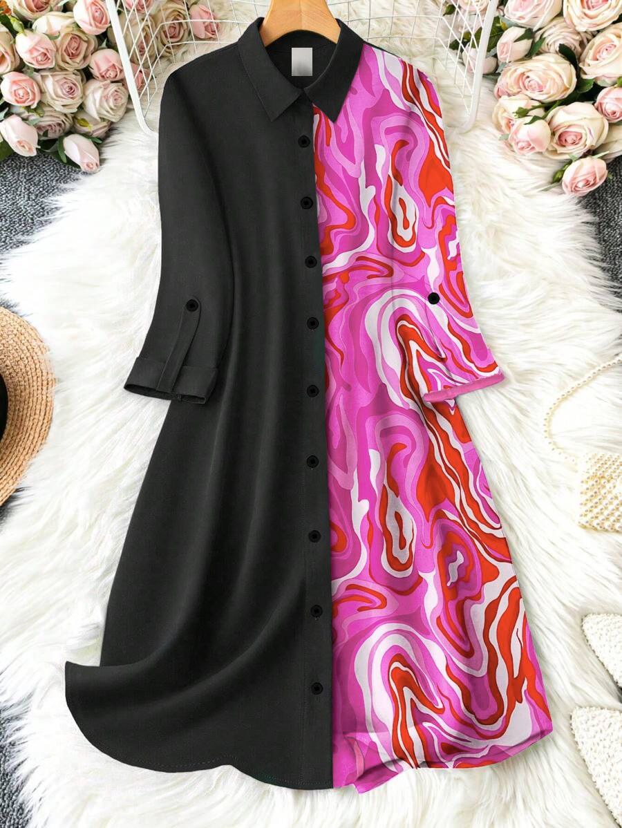 Girls Geometric Print Shirt Dress