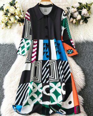 Girls Geometric Print Shirt Dress