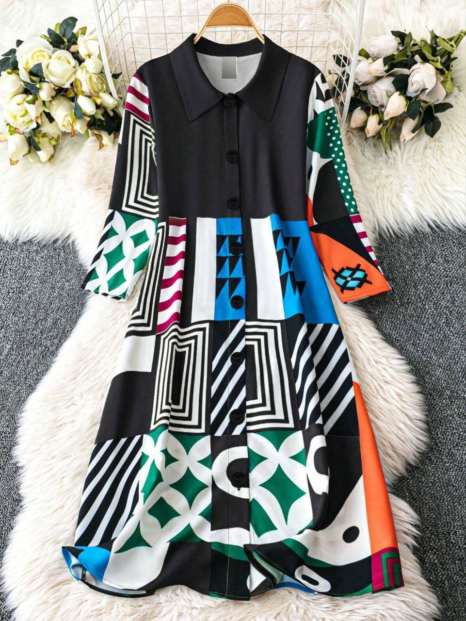 Girls Geometric Print Shirt Dress